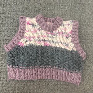 VTG Handmade Chunky Knit Sweater Vest Girls Child Wool Mock Neck Heavy Thick Y2K